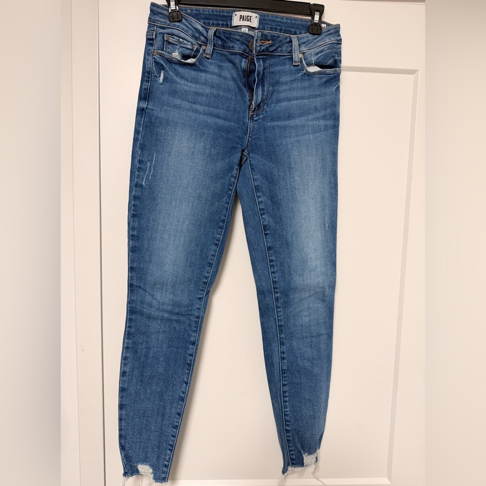 PAIGE Mid Wash Skinny Jeans in Blue